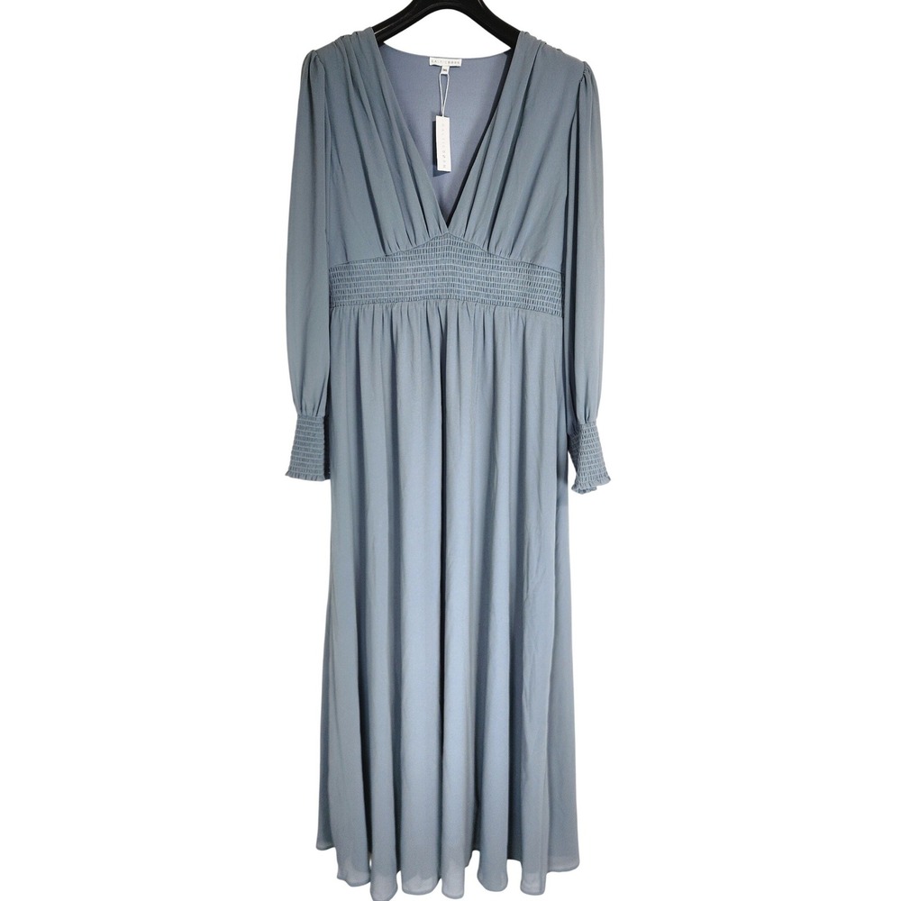 Baltic Born Esmeralda Maxi Dress Dusty Blue Smocked V-Neck Long Sleeve 1XL NWT